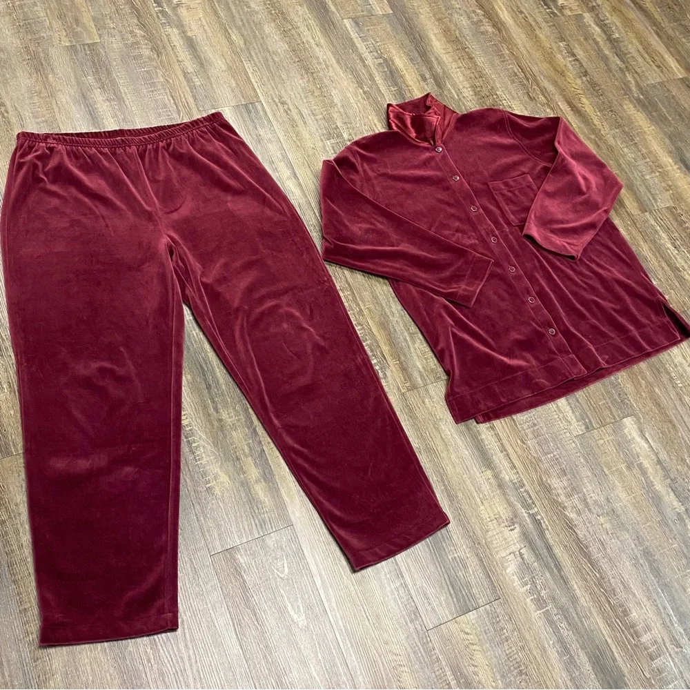 Liz Claiborne Maroon Lizwear Velour Lounge Pant Sweat Suit Soft‎ Stretchy XL